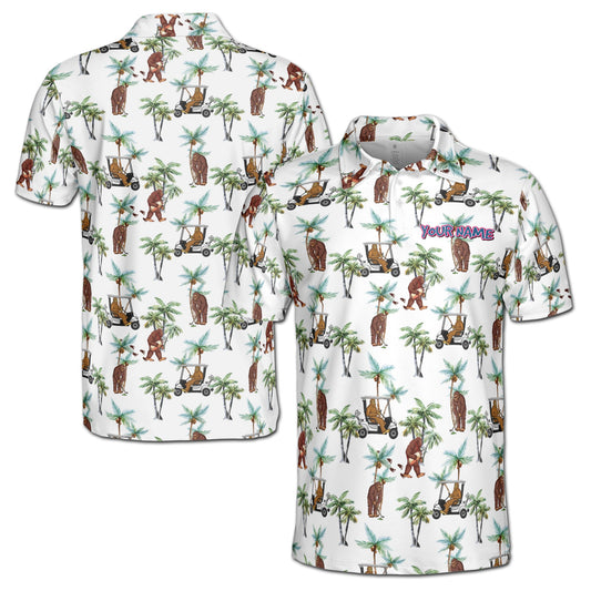 Personalized Men's Golf Shirt Polo - Funny Sasquatch Bigfoot Playing Golf, Tropical Golf Gift