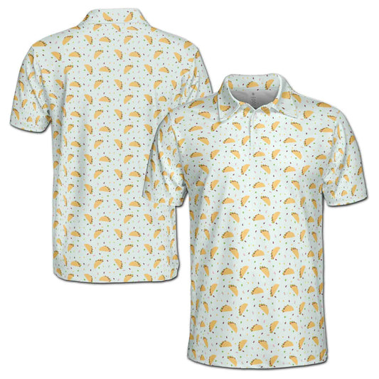 Personalized Men's Golf Shirt Polo - Funny White Tiny Tacos Lover Doodle Golf