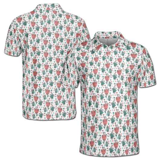 Personalized Men's Golf Shirt Polo - Funny Colorful Tiny Cactus Doodle Golf