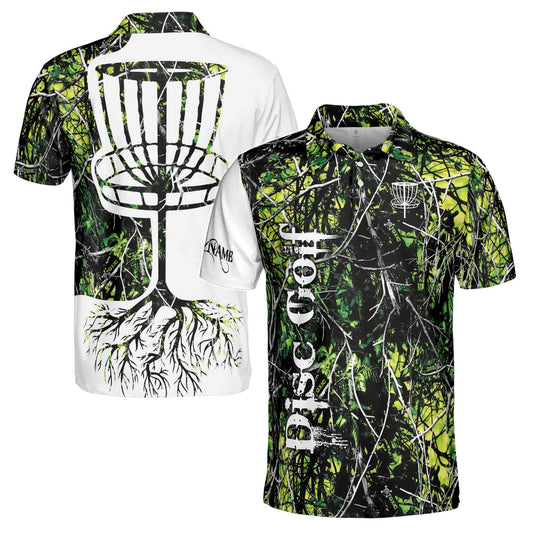 Personalized Men's Golf Shirt Polo - Dark Green Jungle Deep Heart Disc Golf