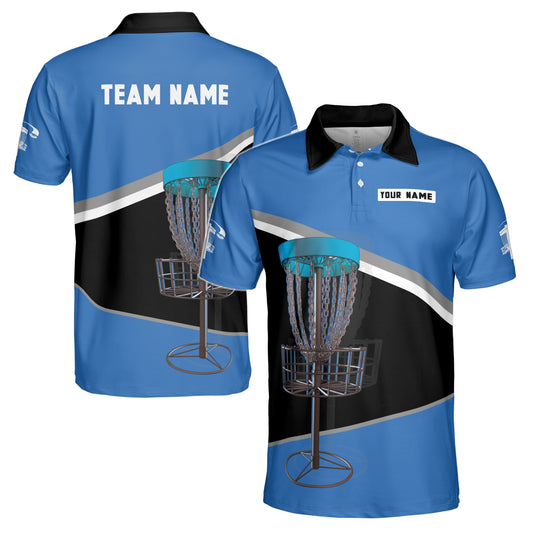 Personalized Men's Golf Shirt Polo - Disc Golf Team Blue Black