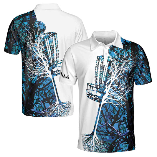 Personalized Men's Golf Shirt Polo - Mens Disc Golf Blue Camo Disc Golf Basket
