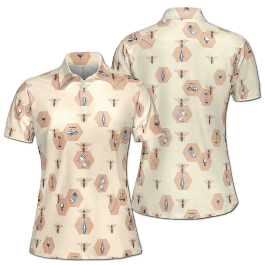 Personalized Women's Golf Shirt Polo - Cute Beehive Pattern Bee With Golf