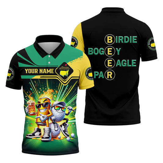 Men’s Personalized Golf Polo Shirt – "Birdie Bogey Eagle Par" Funny Golf & Beer Print