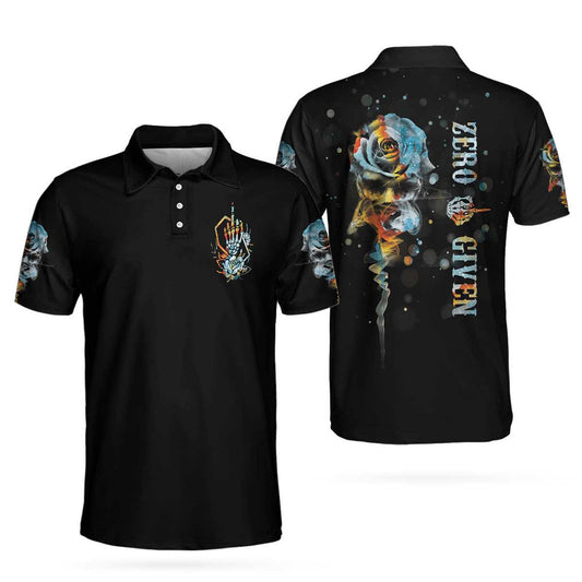 Personalized Men's Golf Shirt Polo - Zero Fck Given Skull Roses Short Best Golf Perfect Gift