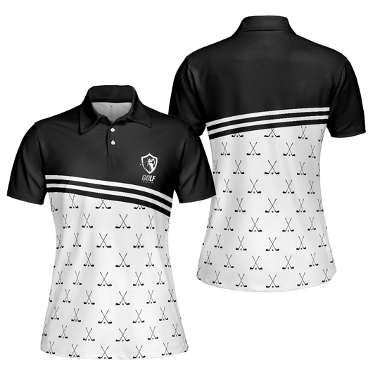 Personalized Women's Golf Shirt Polo - Crossed Black Golf Clubs Golf Short Sleeve For Ladies