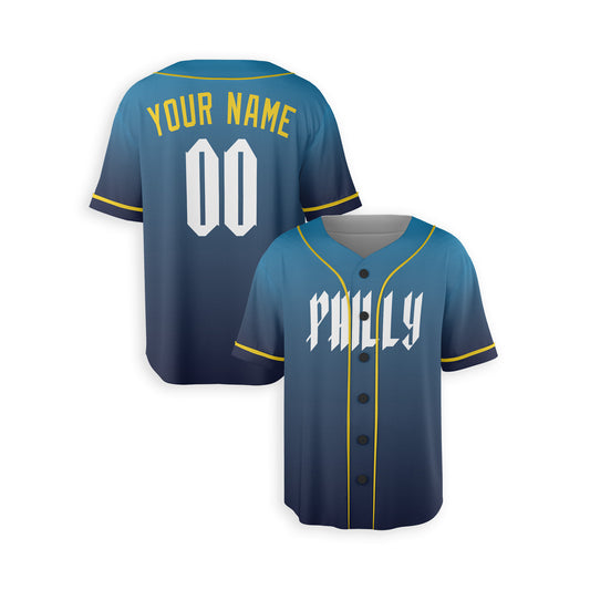 Personalized Philadelphia Fan Blue Baseball Jersey – Philly Printed City Style Custom Name & Number