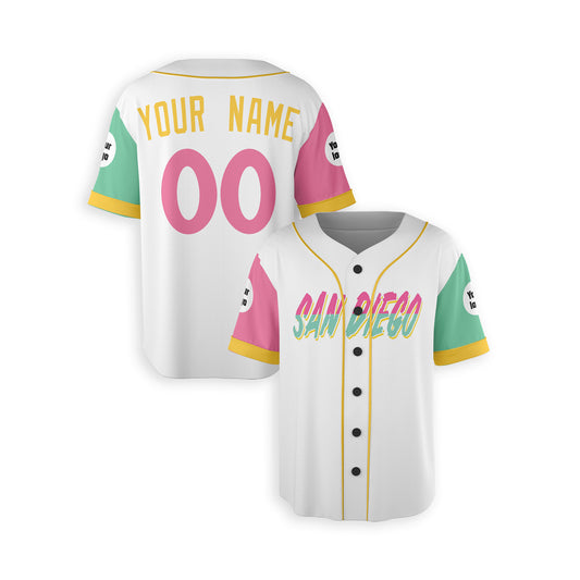 Personalized San Diego Fan White Baseball Jersey – City Style San Diego Printed Custom Name & Number