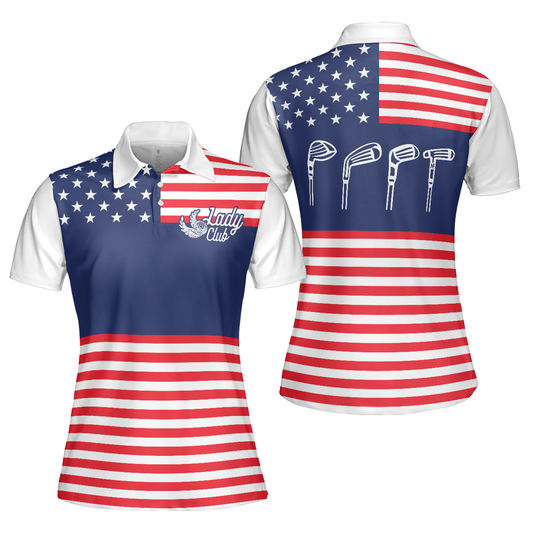 Personalized Women's Golf Shirt Polo - Lady Squad America Flag Golf Short Sleeve
