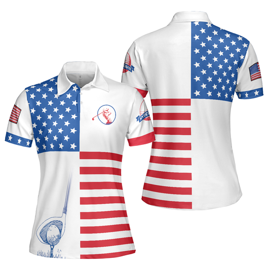 Personalized Women's Golf Shirt Polo - American Flag Golf Unique Gift For Ladies And Golfers