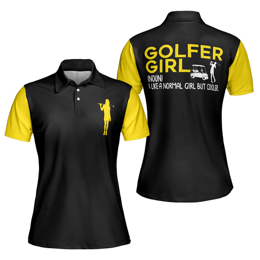 Personalized Women's Golf Shirt Polo - Definition Of Golf Girl Black And Yellow