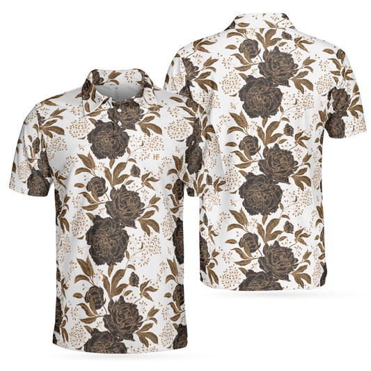 Personalized Men's Golf Shirt Polo - Vintage Peonies And Roses Pattern Best Gift Golf