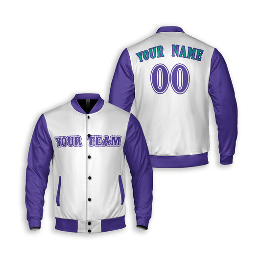 Personalized Phoenix Fan White Purple Varsity Baseball Jacket – Heritage Style Custom Name & Number