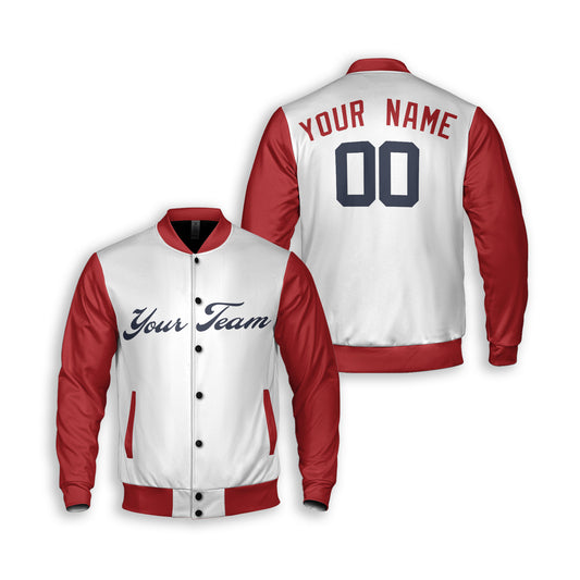 Personalized Atlanta Fan White Red Varsity Baseball Jacket – Alternate Style Custom Name & Number