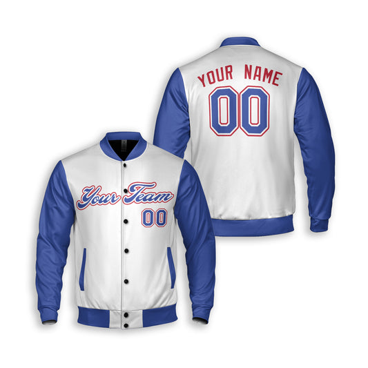 Personalized Atlanta Fan White Blue Varsity Baseball Jacket – City Style Custom Name & Number