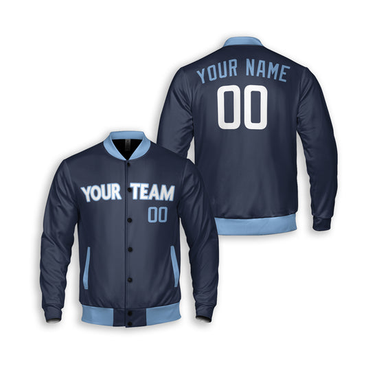 Personalized Chicago North Side Fan Navy Varsity Baseball Jacket – City Style Custom Name & Number