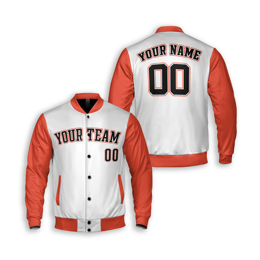 Personalized Houston Fan White Orange Varsity Baseball Jacket – Alternate Style Custom Name & Number