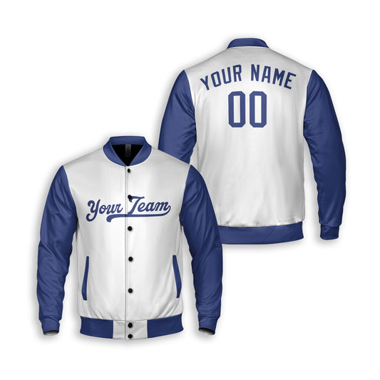 Personalized Los Angeles Fan White Blue Varsity Baseball Jacket – Home Style Custom Name & Number