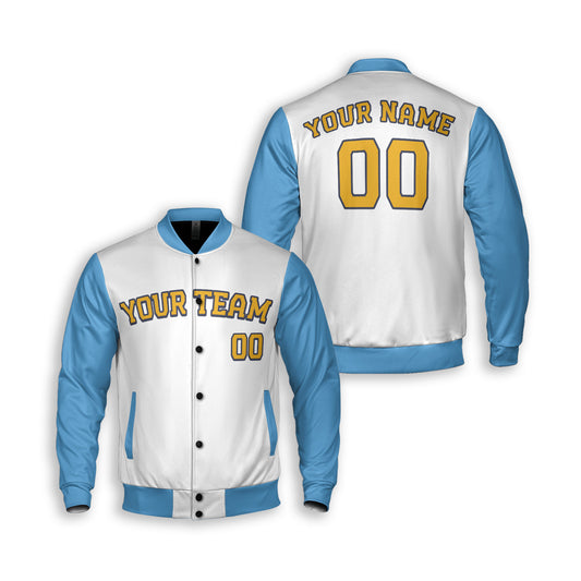 Personalized Milwaukee Fan White Sky Blue Varsity Baseball Jacket – City Style Custom Name & Number