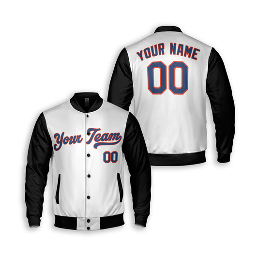 Personalized Queens NY Fan White Black Varsity Baseball Jacket – Alternate Style Custom Name & Number