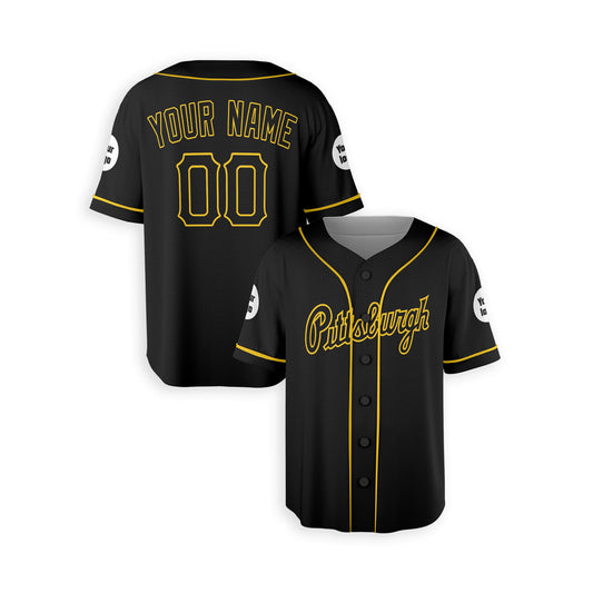 Personalized Pittsburgh Fan Black Baseball Jersey – Alternate Style Custom Name & Number