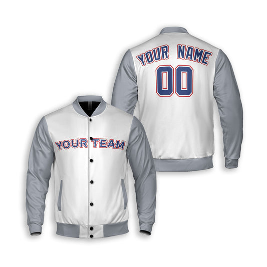 Personalized Texas Arlington Fan White Gray Varsity Baseball Jacket – Away Style Custom Name & Number