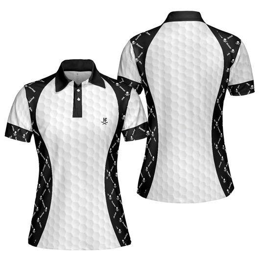 Personalized Women's Golf Shirt Polo - Swing Swear And Repeat With Skull Argyle Pattern Golf