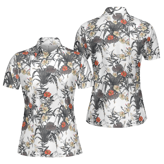 Personalized Women's Golf Shirt Polo - Tropical Flowers Golf Short Sleeve