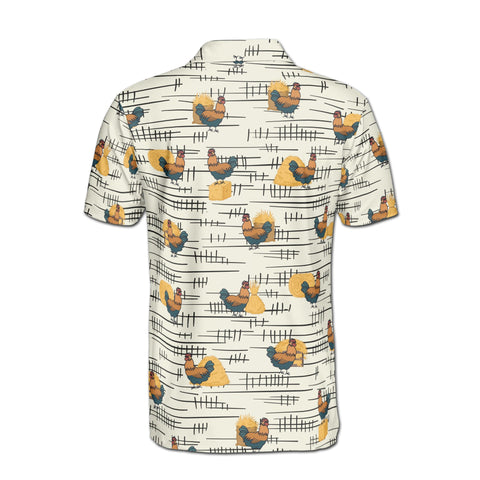 Personalized Men's Golf Shirt Polo - Funny Chicken Rooster Beside Haystacks Pattern Golf