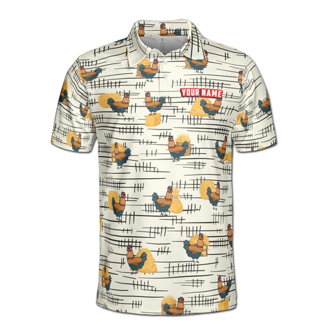 Personalized Men's Golf Shirt Polo - Funny Chicken Rooster Beside Haystacks Pattern Golf