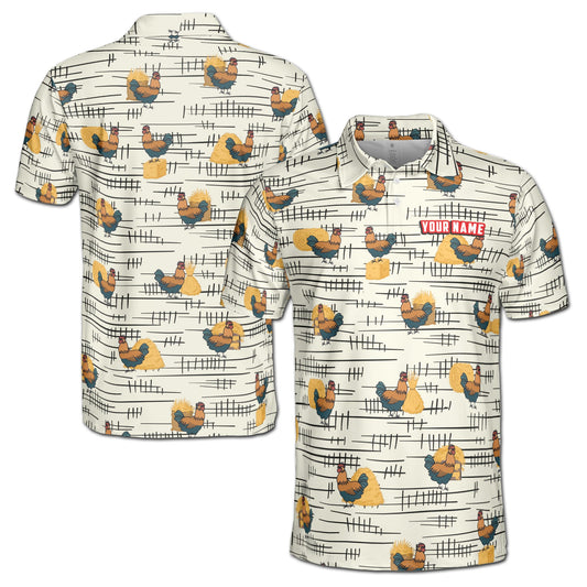 Personalized Men's Golf Shirt Polo - Funny Chicken Rooster Beside Haystacks Pattern Golf