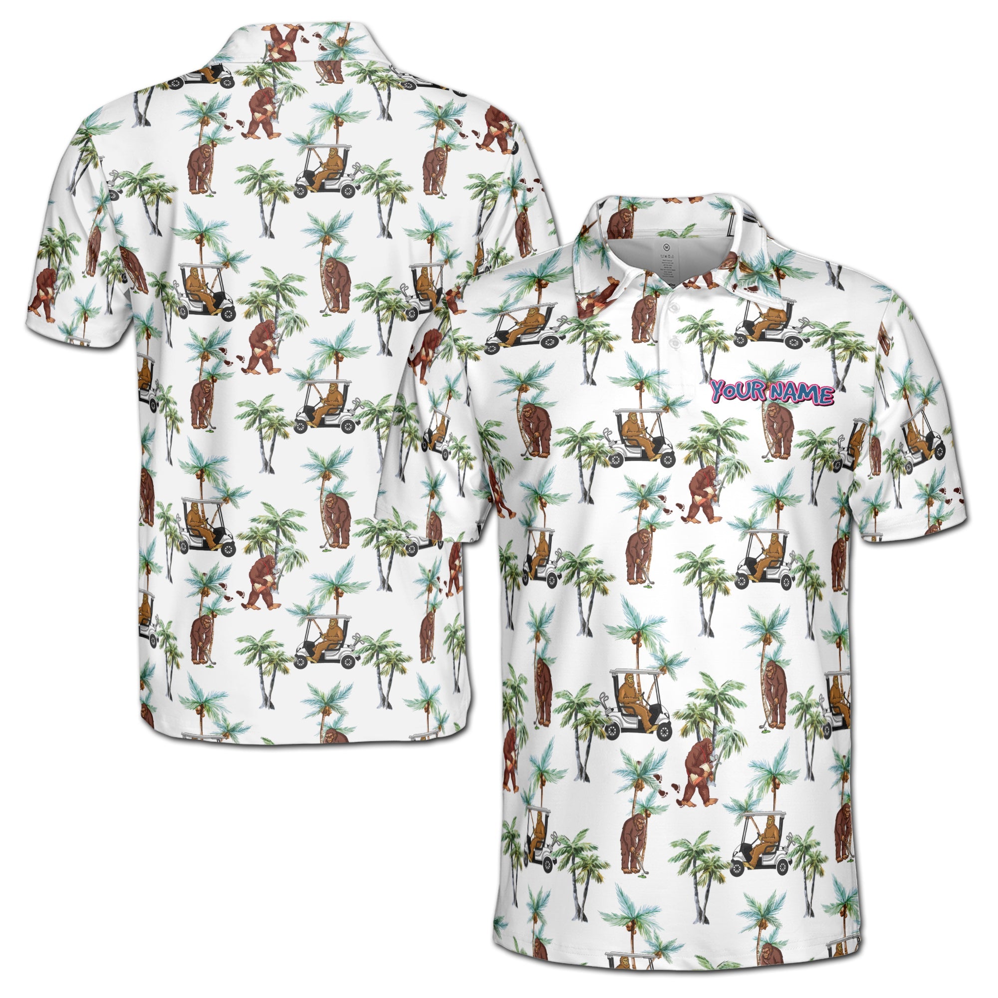 Personalized Men's Golf Shirt Polo - Funny Sasquatch Bigfoot Playing Golf, Tropical Golf Gift