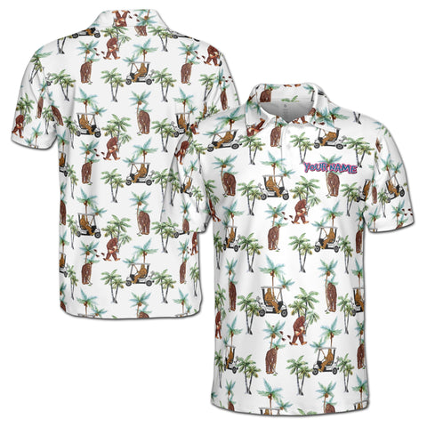 Personalized Men's Golf Shirt Polo - Funny Sasquatch Bigfoot Playing Golf, Tropical Golf Gift