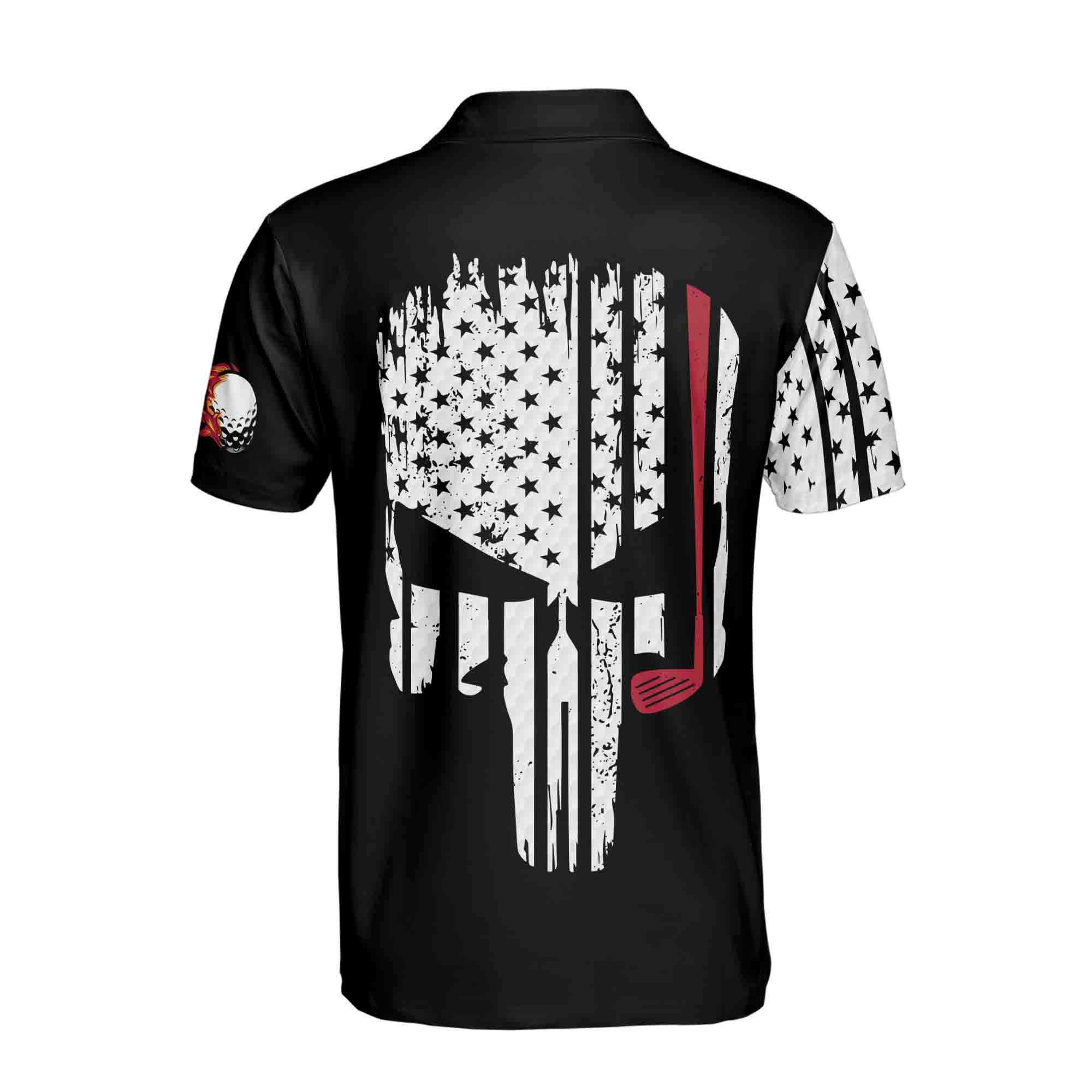 Personalized Men's Golf Shirt Polo - Retro Patriotic American Skull Golfer Gift Golf
