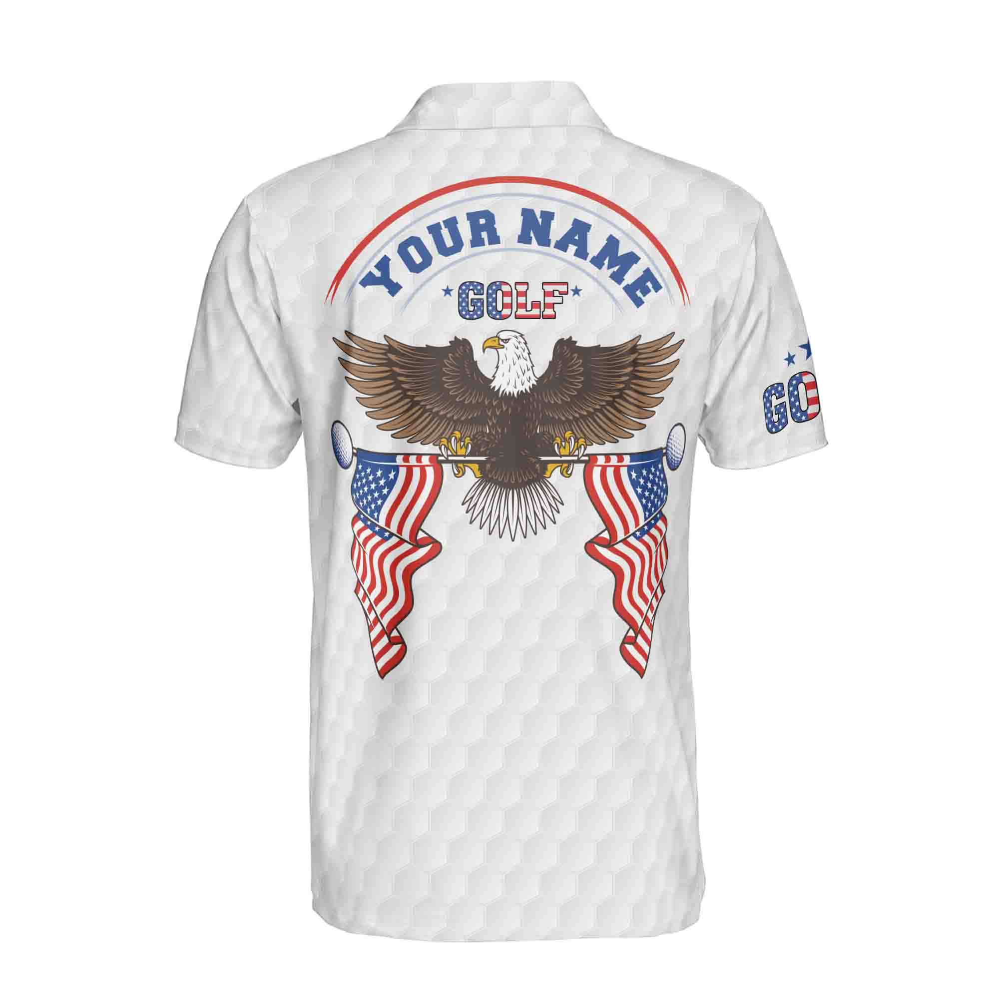 Personalized Men's Golf Shirt Polo - Eagle American Golfer, Retro American Flag Usa Golfing