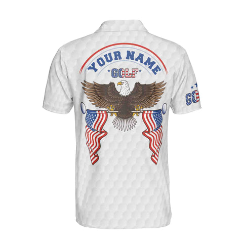 Personalized Men's Golf Shirt Polo - Eagle American Golfer, Retro American Flag Usa Golfing