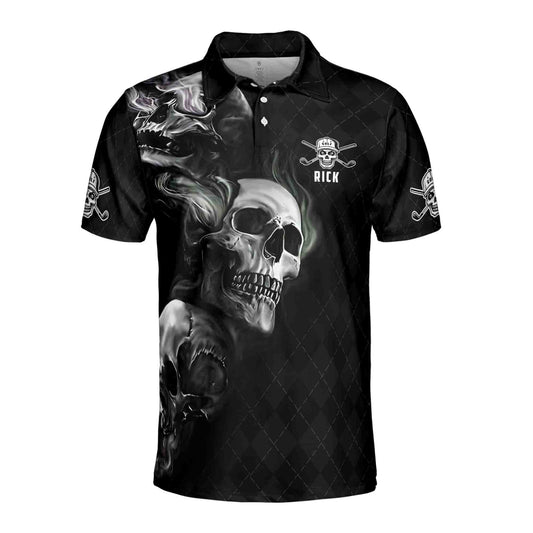 Personalized Men's Golf Shirt Polo - Smoke Skull Dark Checked Golf