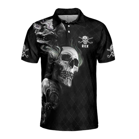 Personalized Men's Golf Shirt Polo - Smoke Skull Dark Checked Golf