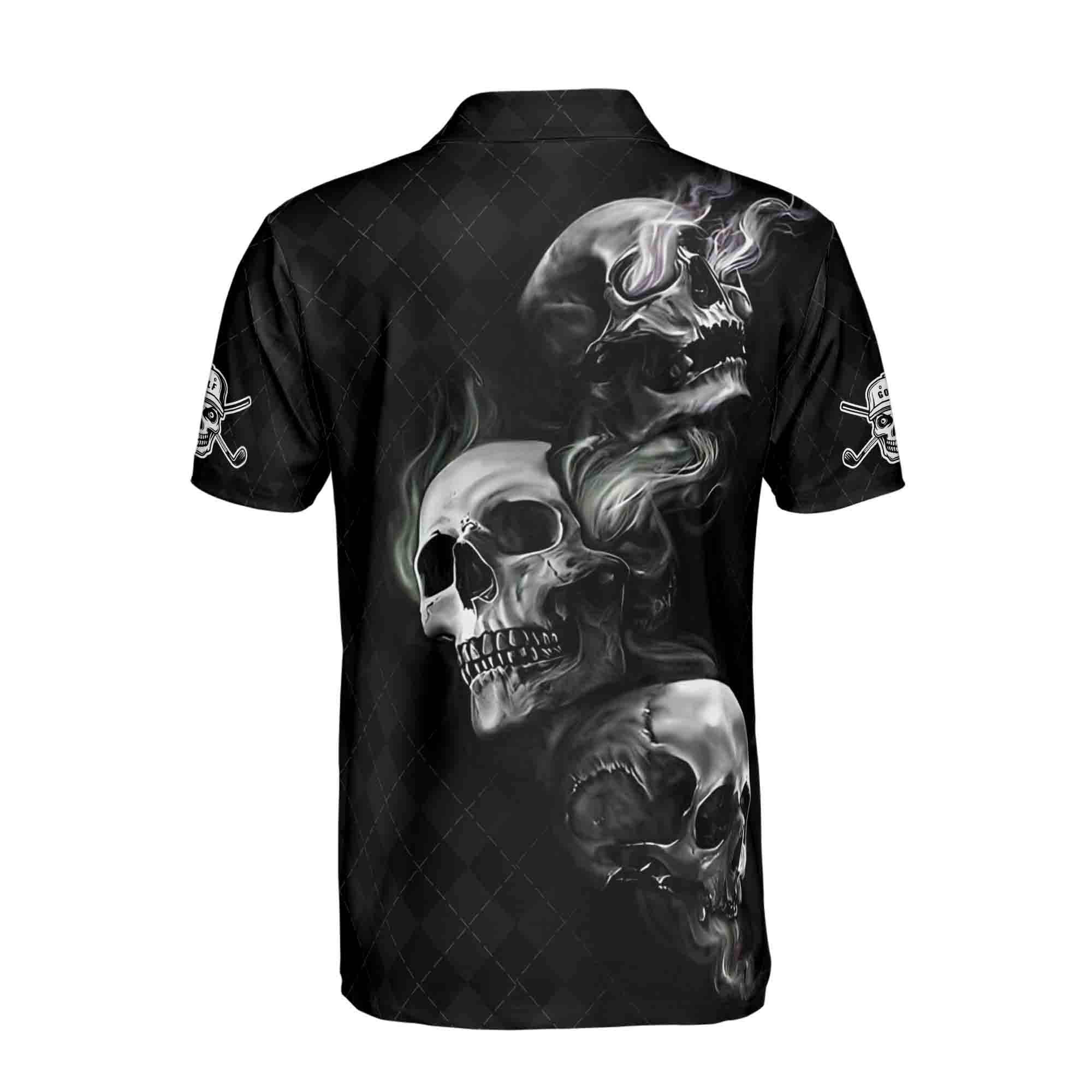 Personalized Men's Golf Shirt Polo - Smoke Skull Dark Checked Golf