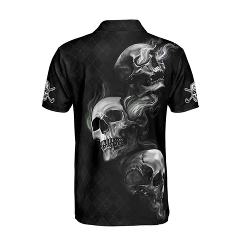 Personalized Men's Golf Shirt Polo - Smoke Skull Dark Checked Golf