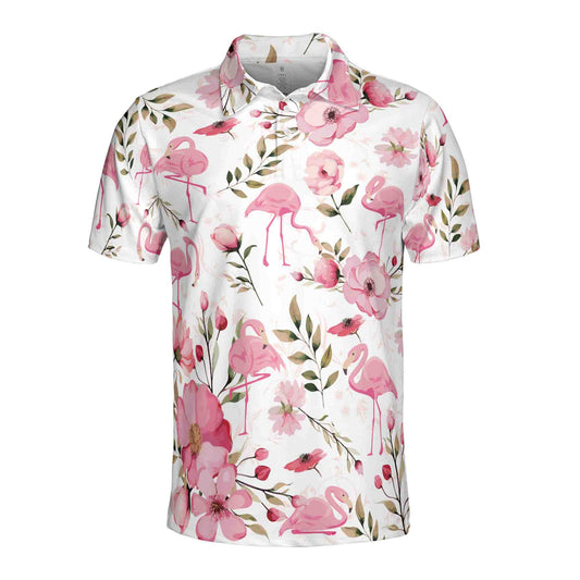 Personalized Men's Golf Shirt Polo - Funny Pink Flamingo Flowers Floral Pattern Golf