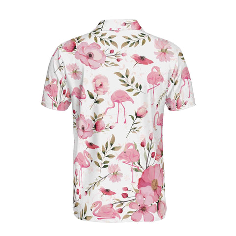 Personalized Men's Golf Shirt Polo - Funny Pink Flamingo Flowers Floral Pattern Golf