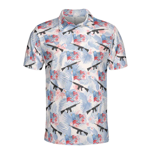 Personalized Men's Golf Shirt Polo - Funny Gun American Flag Floral Plants Golf