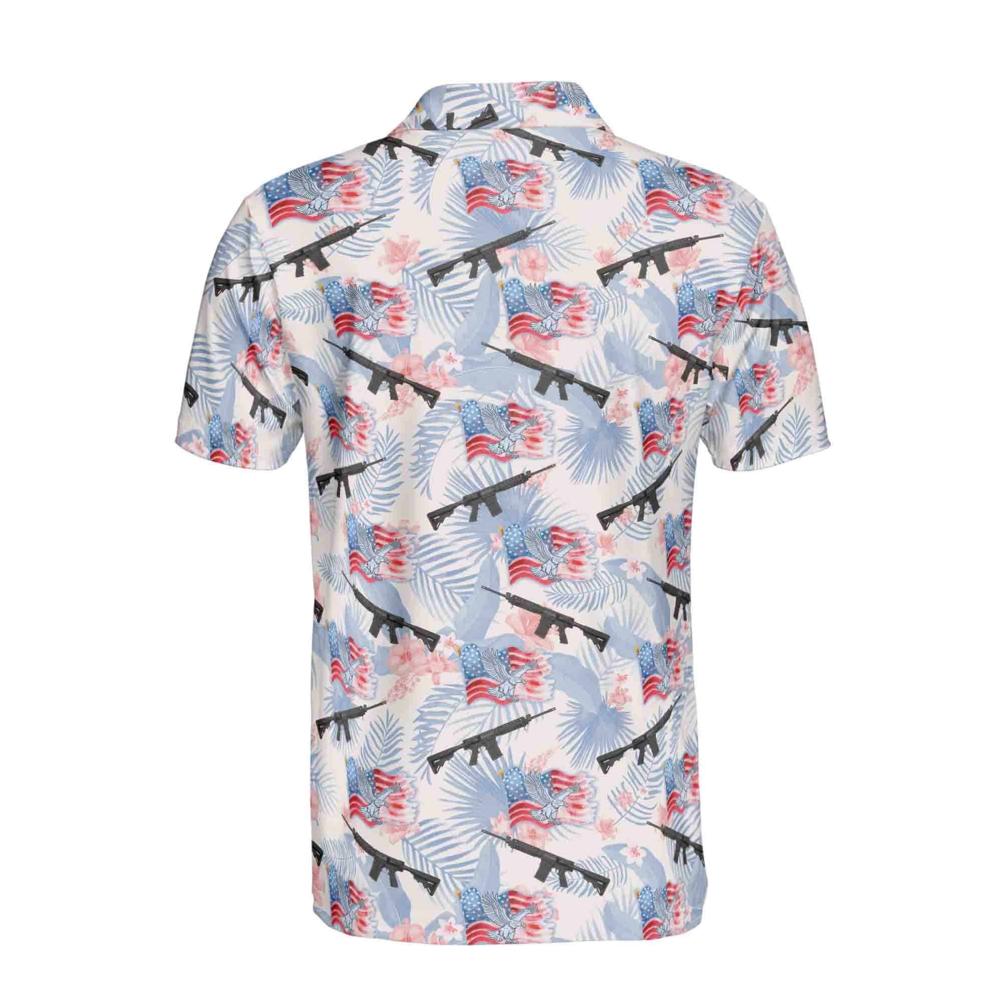 Personalized Men's Golf Shirt Polo - Funny Gun American Flag Floral Plants Golf