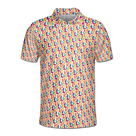 Personalized Men's Golf Shirt Polo - Funny Gummy Colorful Bear Gift Golf