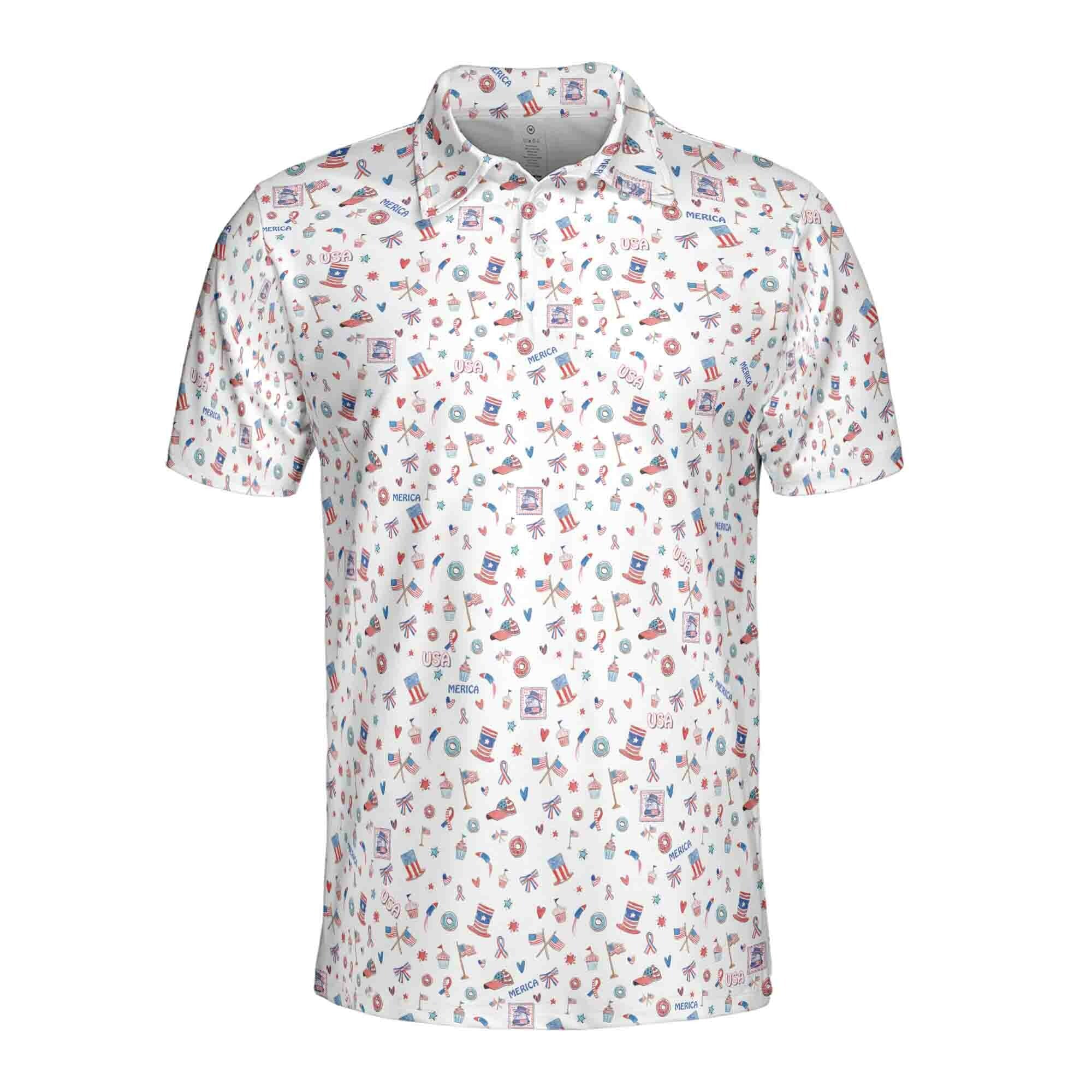 Personalized Men's Golf Shirt Polo - Funny American Independence Day 4 Of July Merica Golf