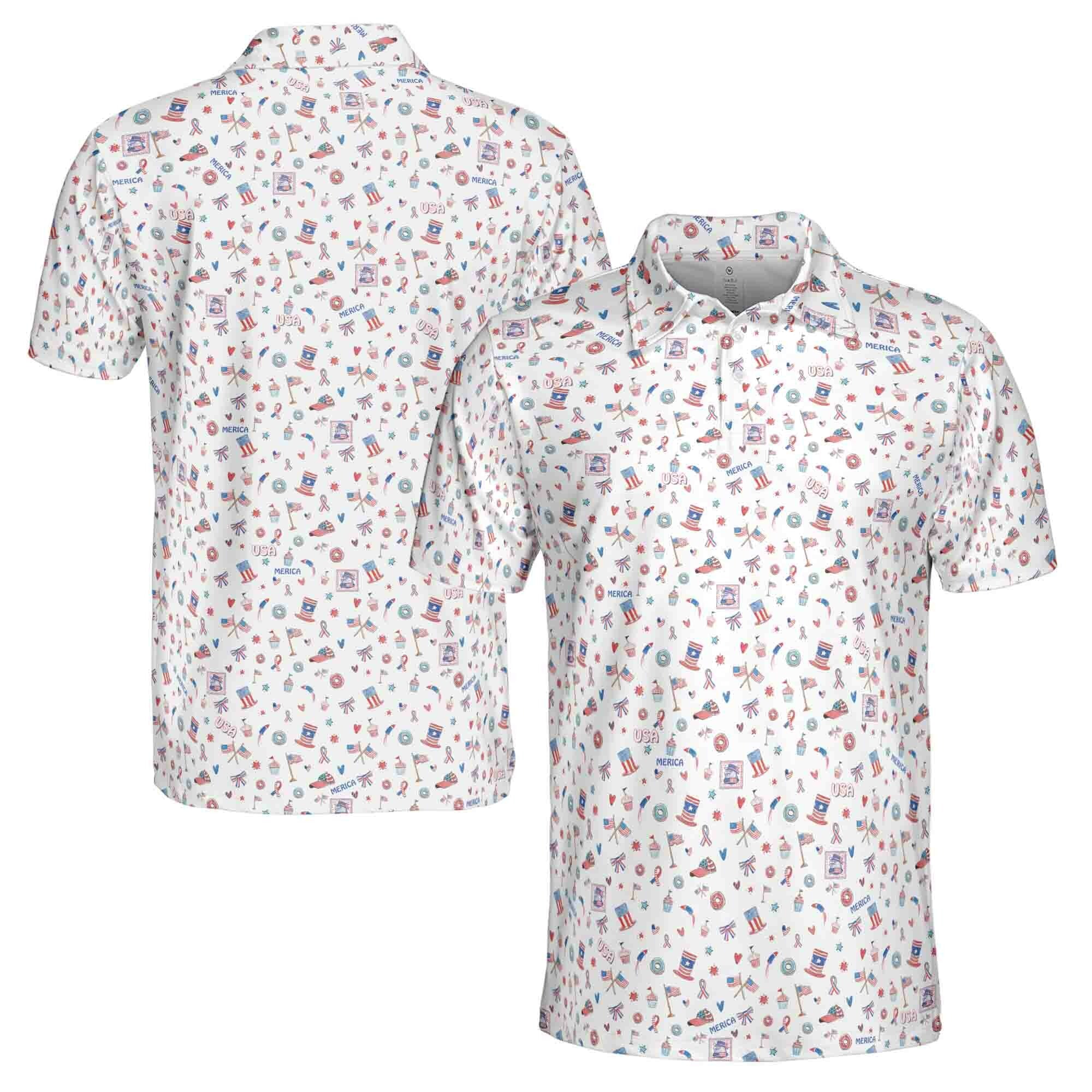 Personalized Men's Golf Shirt Polo - Funny American Independence Day 4 Of July Merica Golf