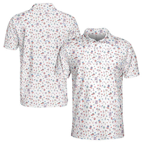 Personalized Men's Golf Shirt Polo - Funny American Independence Day 4 Of July Merica Golf