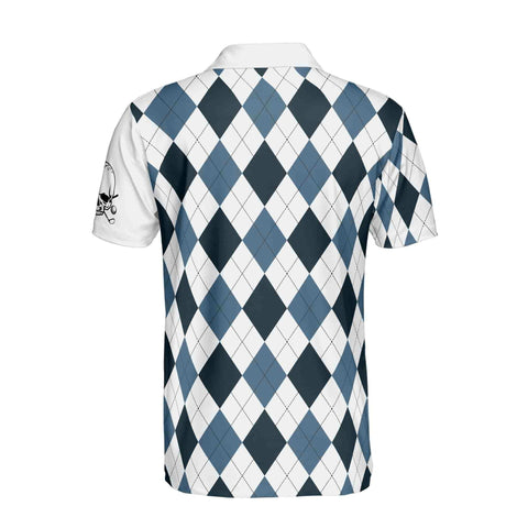 Personalized Men's Golf Shirt Polo - Funny Blue Argyle Skeleton Skull Golf