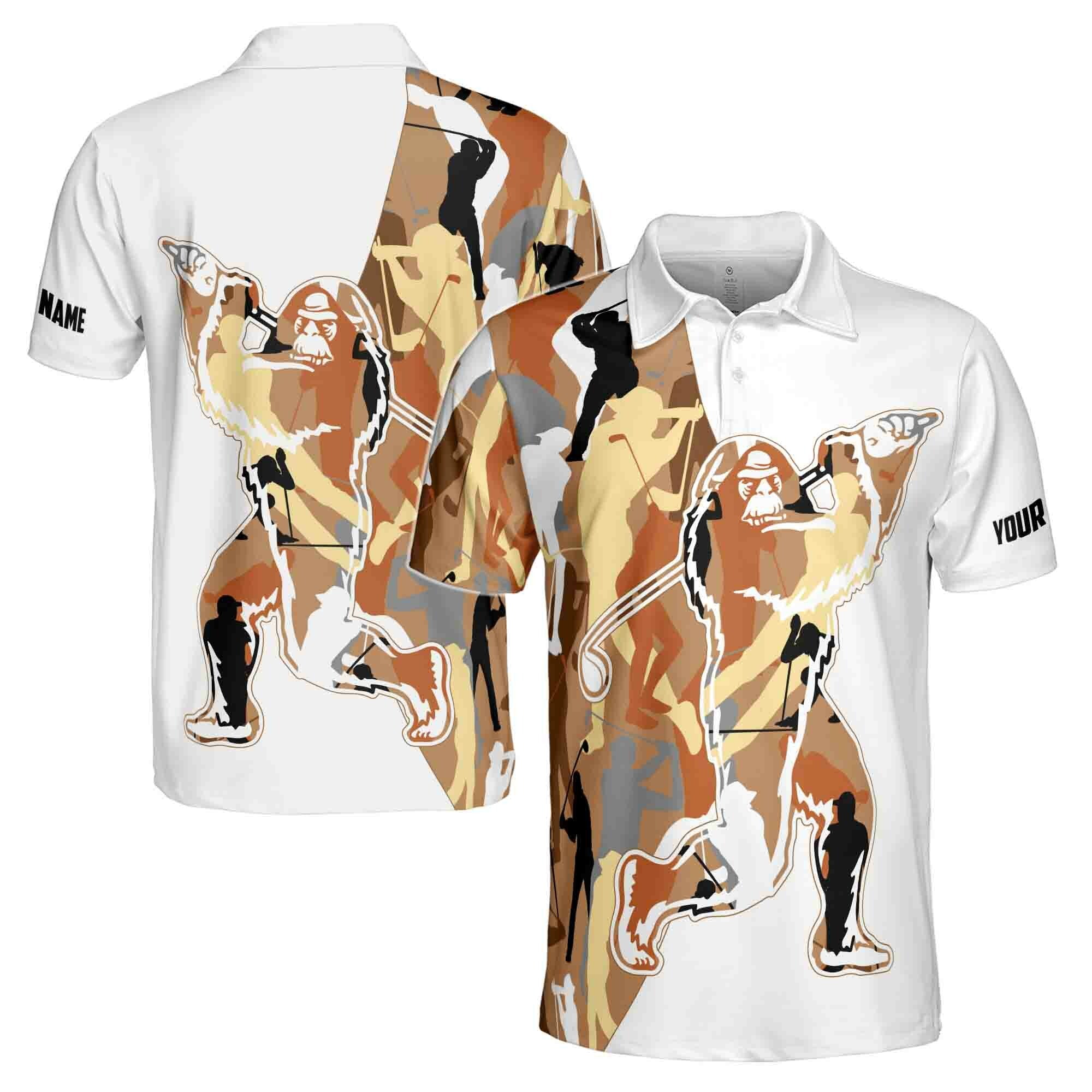 Personalized Men's Golf Shirt Polo - Orange Bigfoot Golf